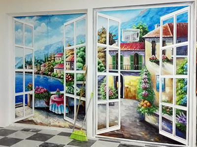 合肥安糧國貿大食彩美食廣場隱形門《窗外地中海》